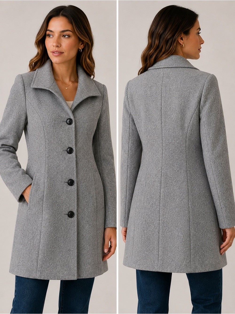 FME Gray Tailored Pea Coat Women’s XL Button Front NWOT